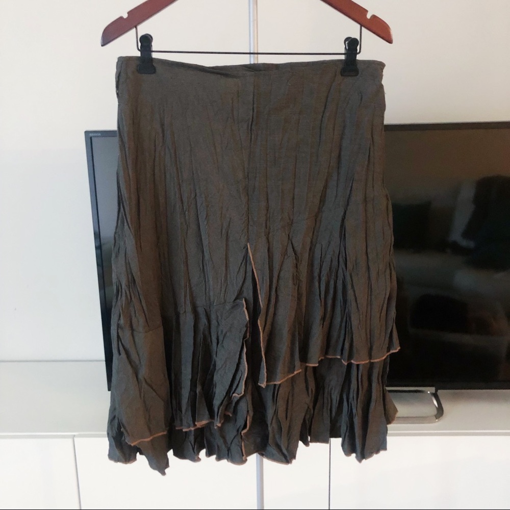 Dolcezza Brown Grey Layered Midi Knee Length Skirt
